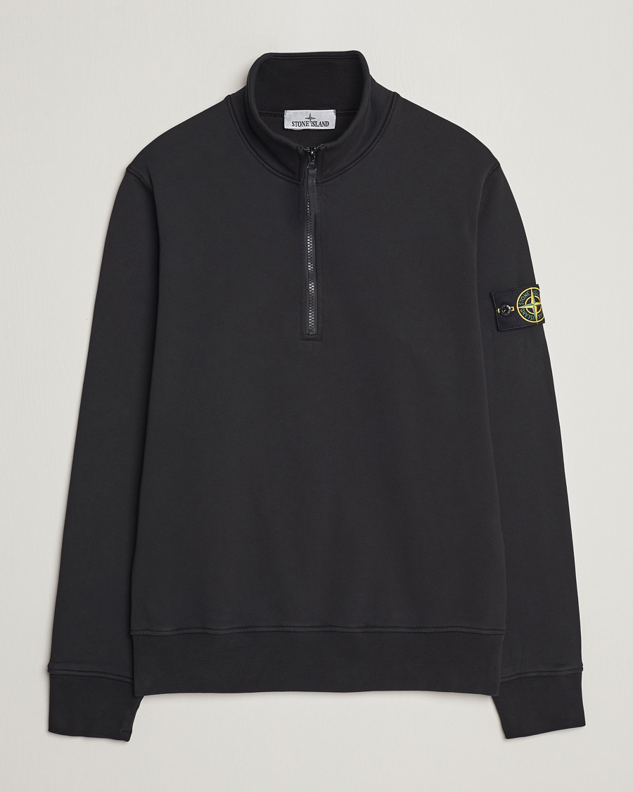 Herr | Tröjor | Stone Island | Garment Dyed Cotton Half Zip Black