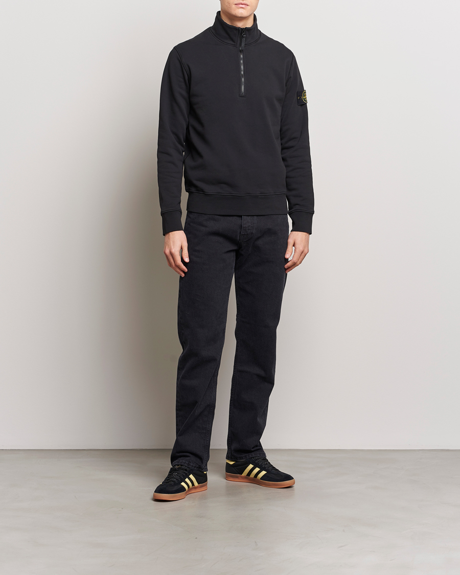 Herr | Tröjor | Stone Island | Garment Dyed Cotton Half Zip Black