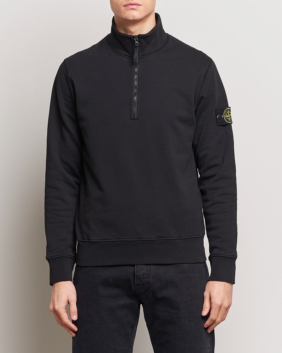 Herr | Tröjor | Stone Island | Garment Dyed Cotton Half Zip Black