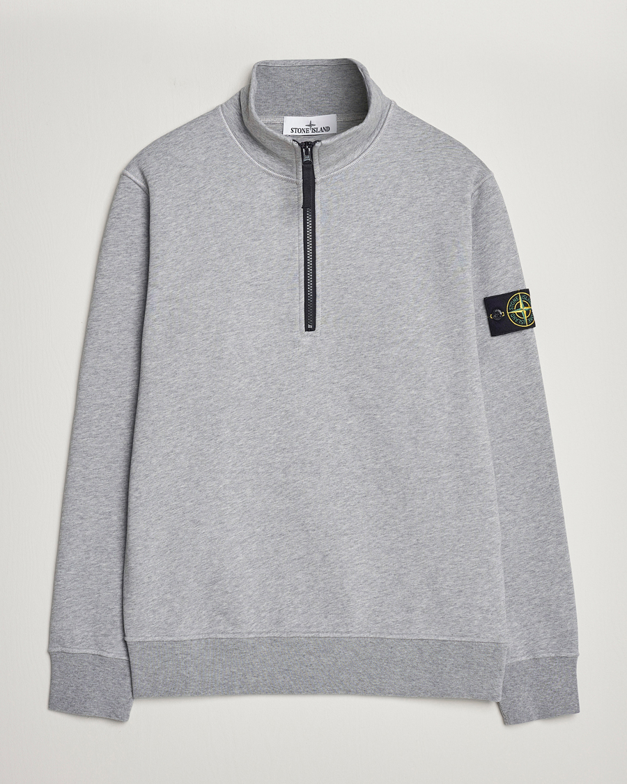 Herr | Tröjor | Stone Island | Garment Dyed Cotton Half Zip Melange Grey
