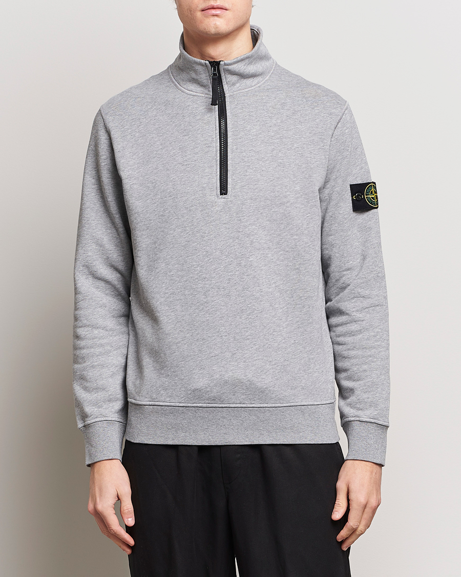 Herr | Tröjor | Stone Island | Garment Dyed Cotton Half Zip Melange Grey