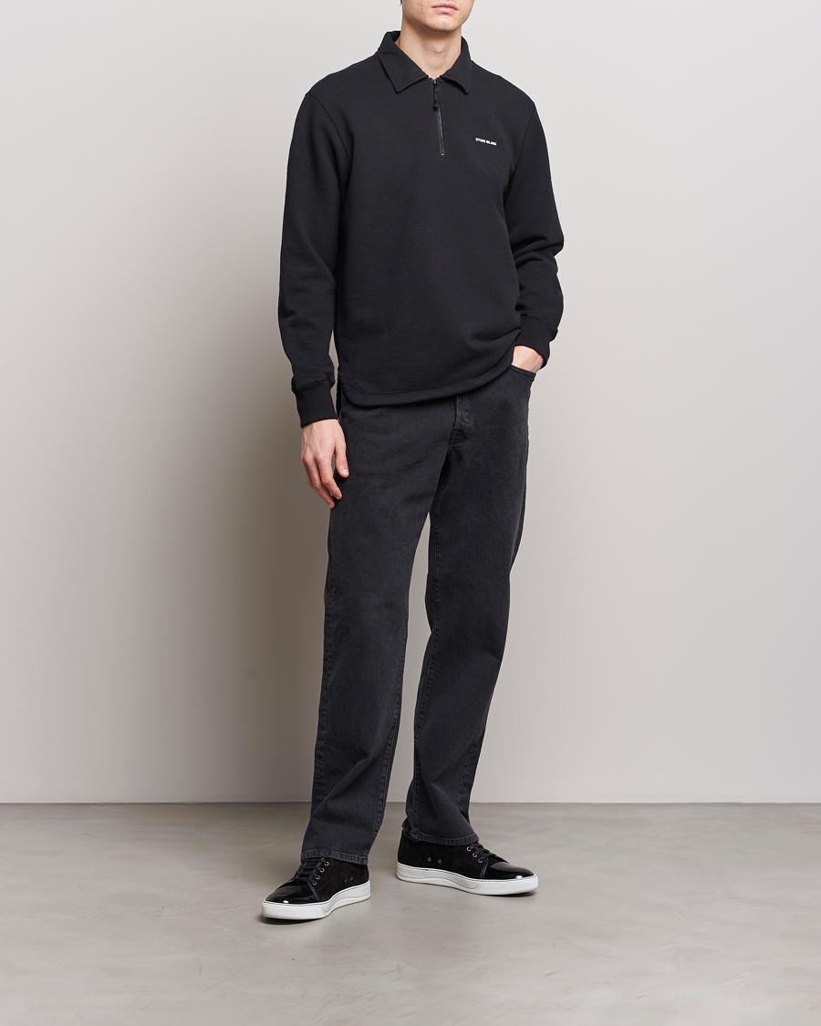 Herr | Tröjor | Stone Island | Heavy Cotton Fleece Half Zip Sweatshirt Black