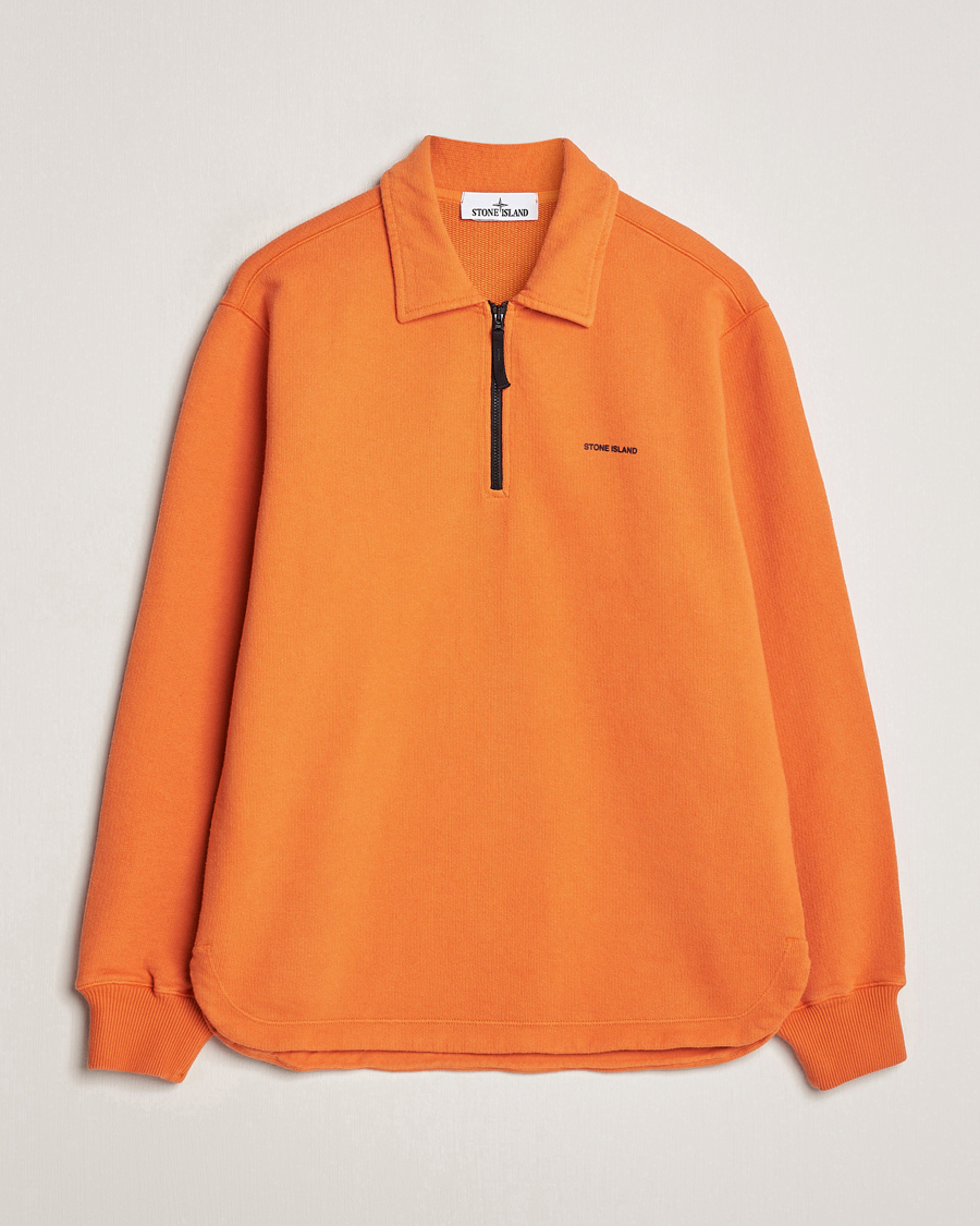 Herr | Tröjor | Stone Island | Heavy Cotton Fleece Half Zip Sweatshirt Orange