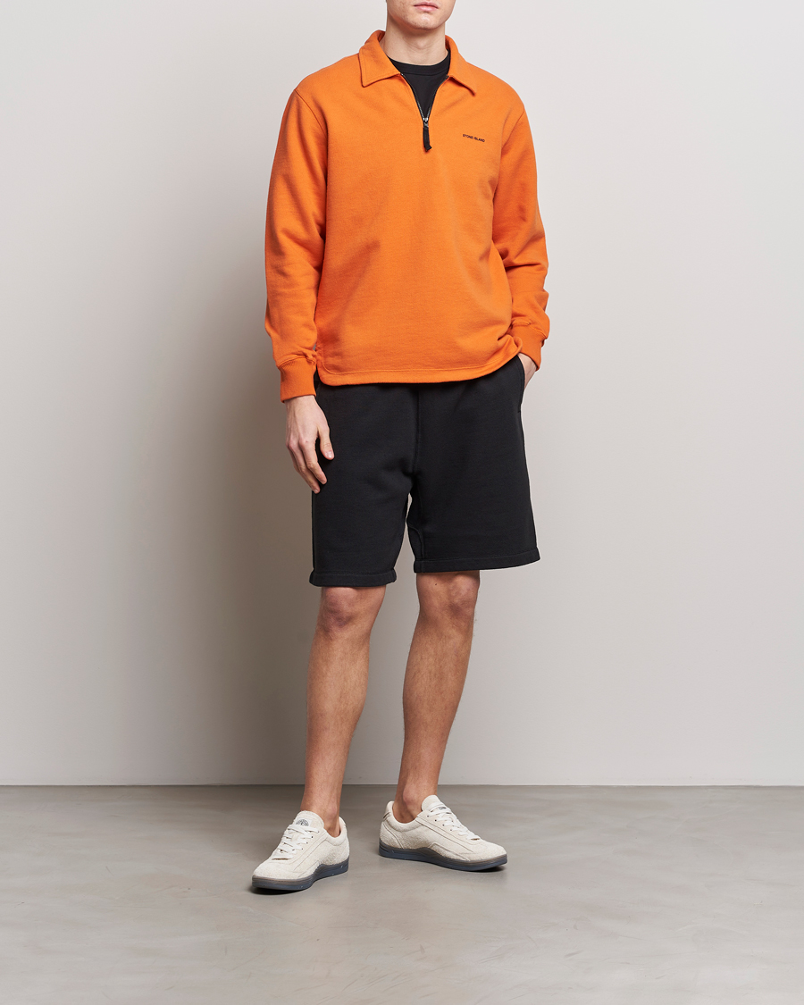 Herr | Tröjor | Stone Island | Heavy Cotton Fleece Half Zip Sweatshirt Orange