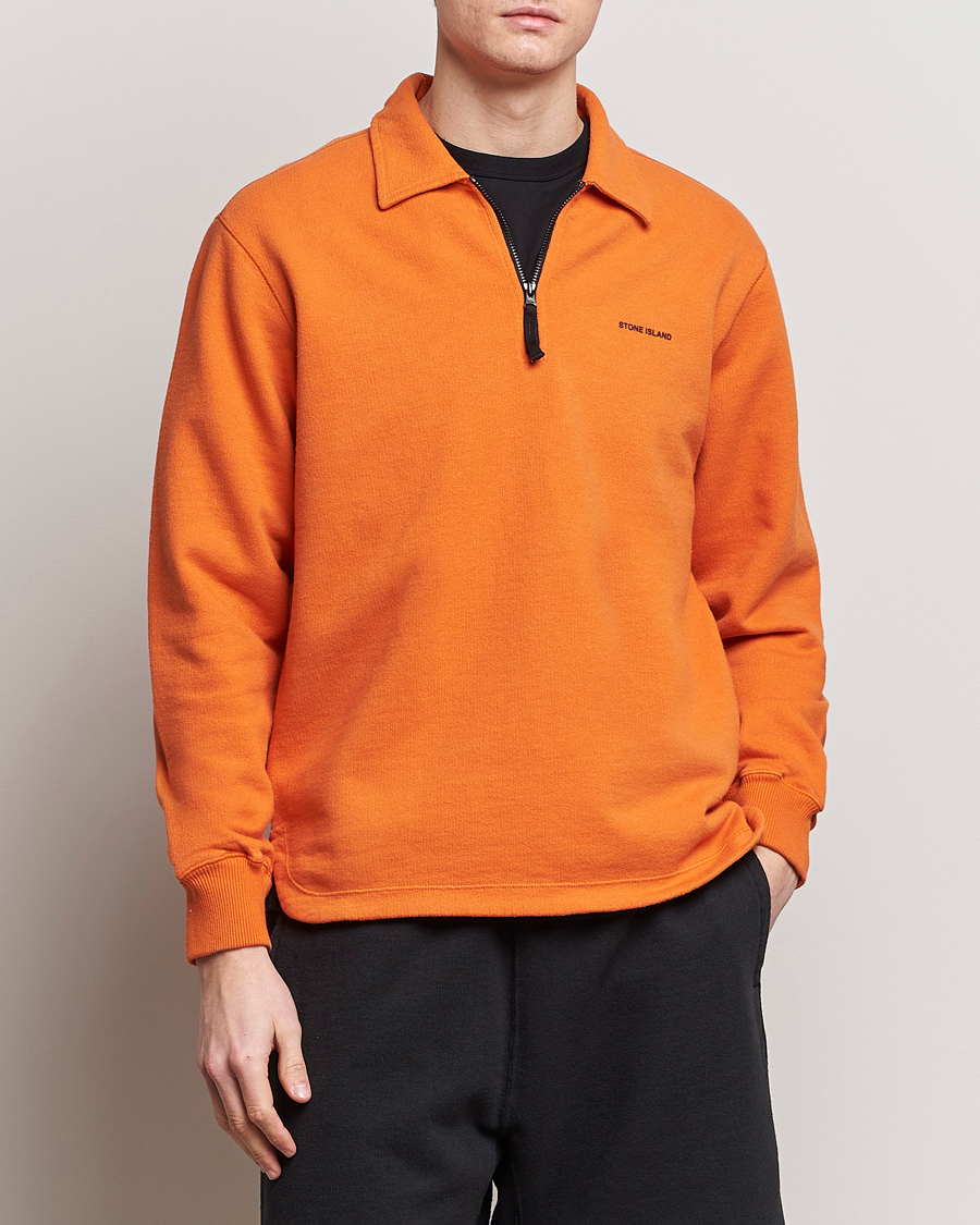 Herre | Tøj | Stone Island | Heavy Cotton Fleece Half Zip Sweatshirt Orange