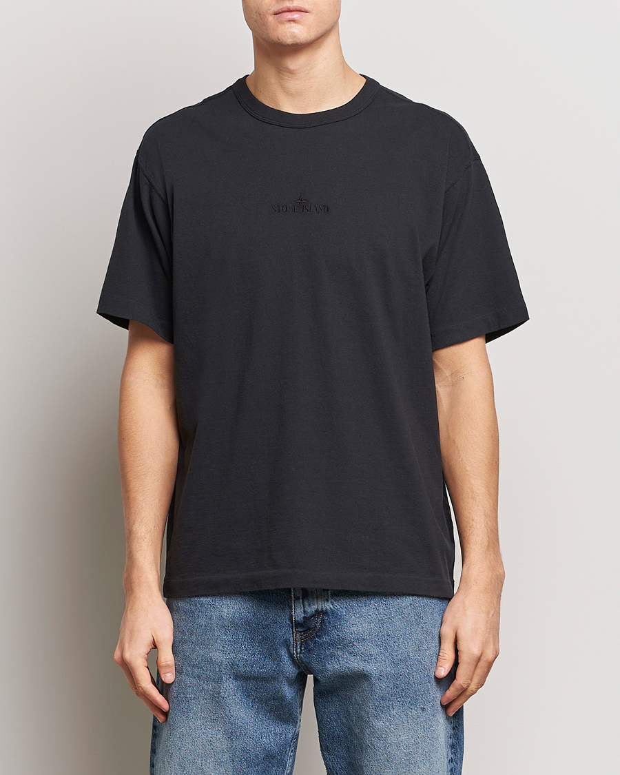 Herr | T-Shirts | Stone Island | Organic Cotton Fissato Effect Center Logo T-Shirt Black