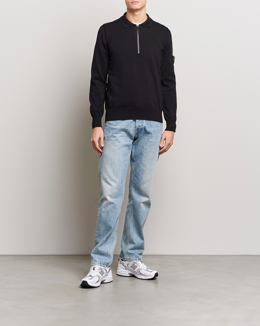 Herr | Tröjor | Stone Island | Organic Cotton Half Zip Poloshirt Black