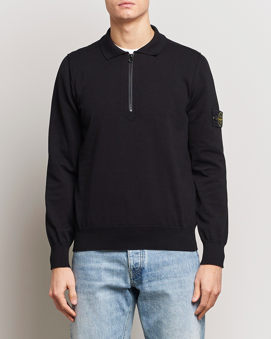 Herre |  | Stone Island | Organic Cotton Half Zip Poloshirt Black