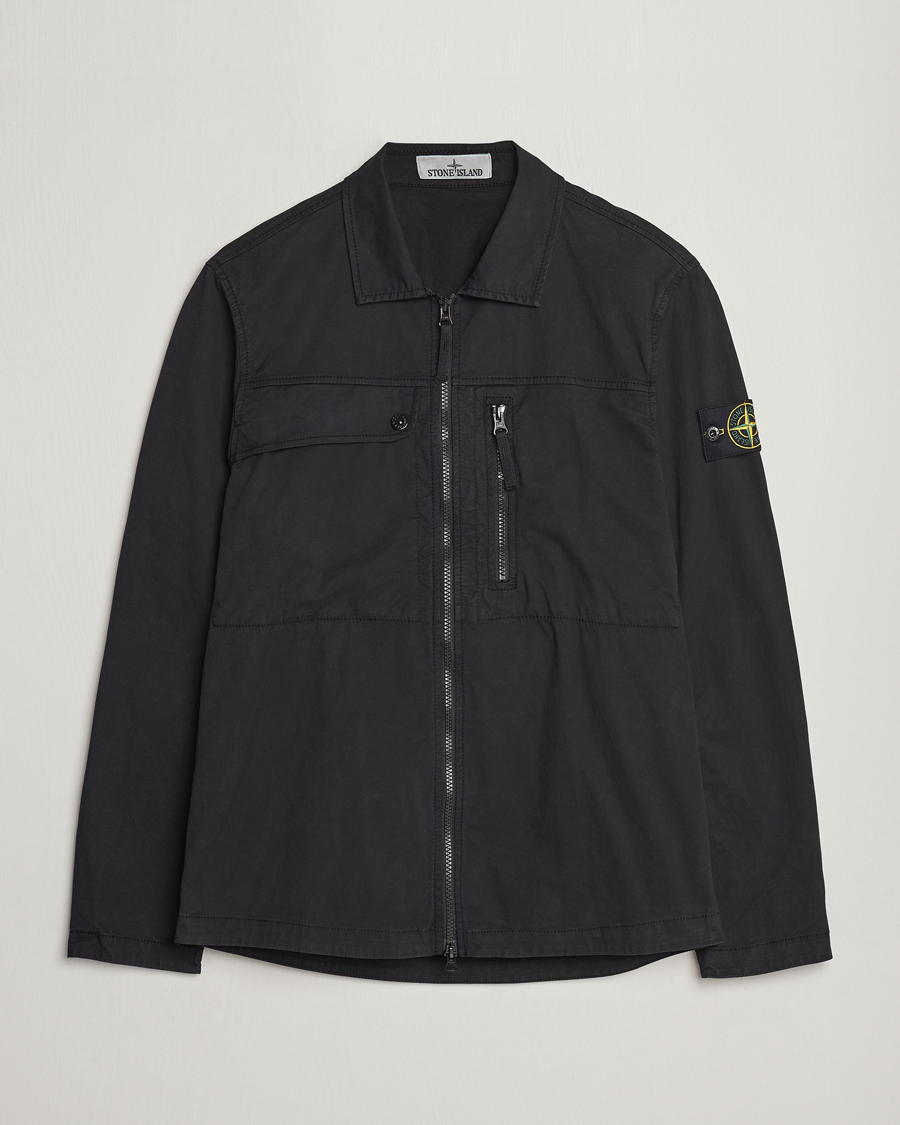 Herr | Skjortor | Stone Island | Cotton Twill Stretch Zip Overshirt Black