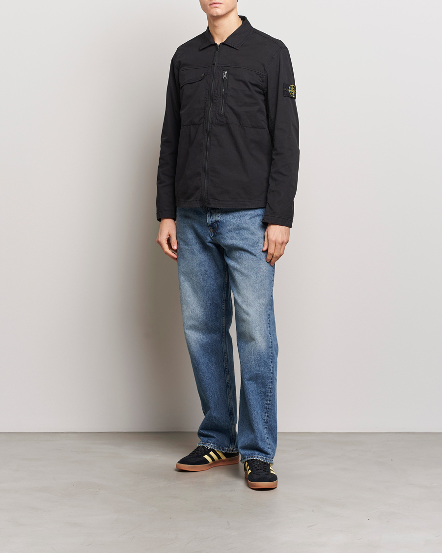 Herr | Skjortor | Stone Island | Cotton Twill Stretch Zip Overshirt Black