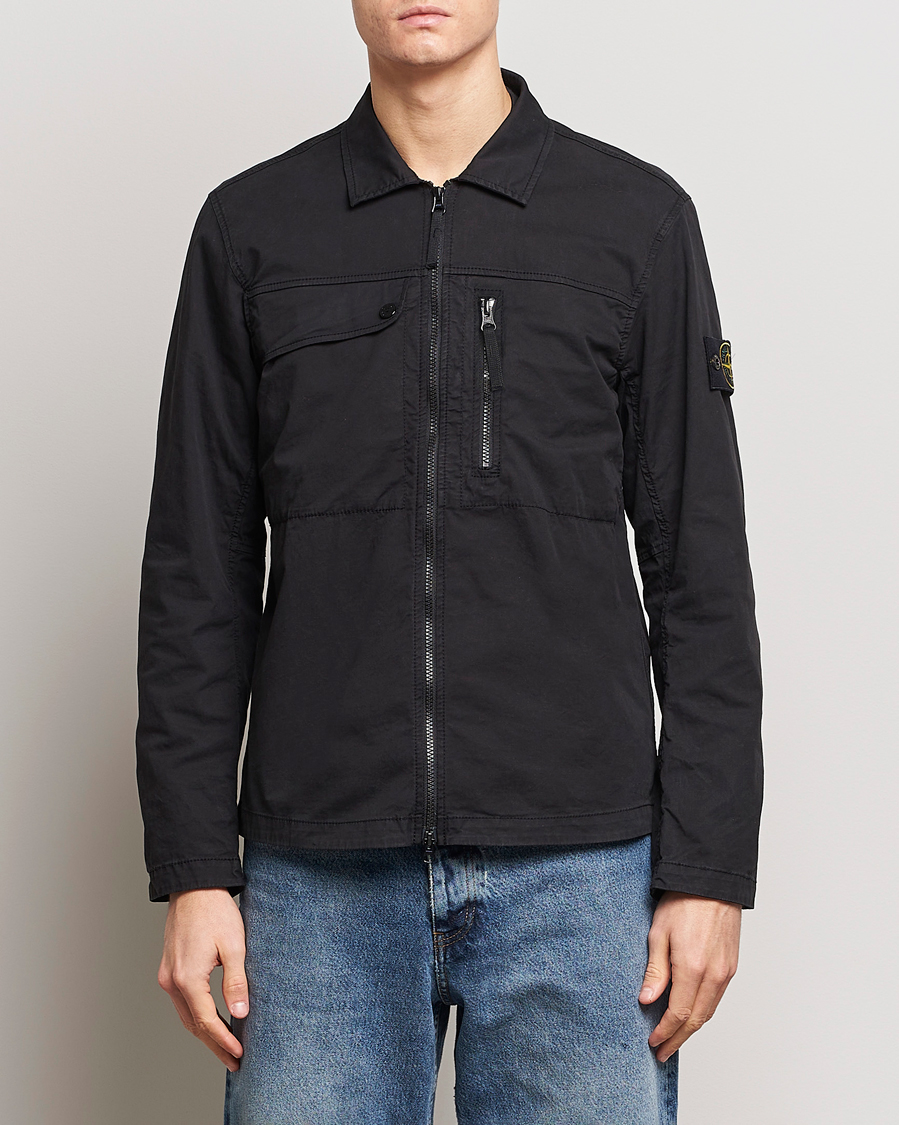 Herr | Skjortor | Stone Island | Cotton Twill Stretch Zip Overshirt Black