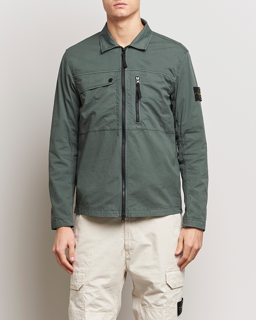Herr | Skjortor | Stone Island | Cotton Twill Stretch Zip Overshirt Musk