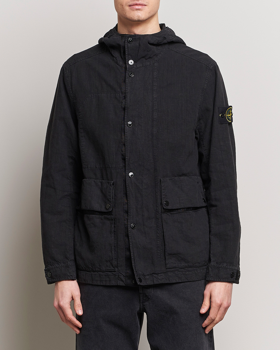 Herr | Contemporary Creators | Stone Island | Linen Nylon Hooded Jacket Black