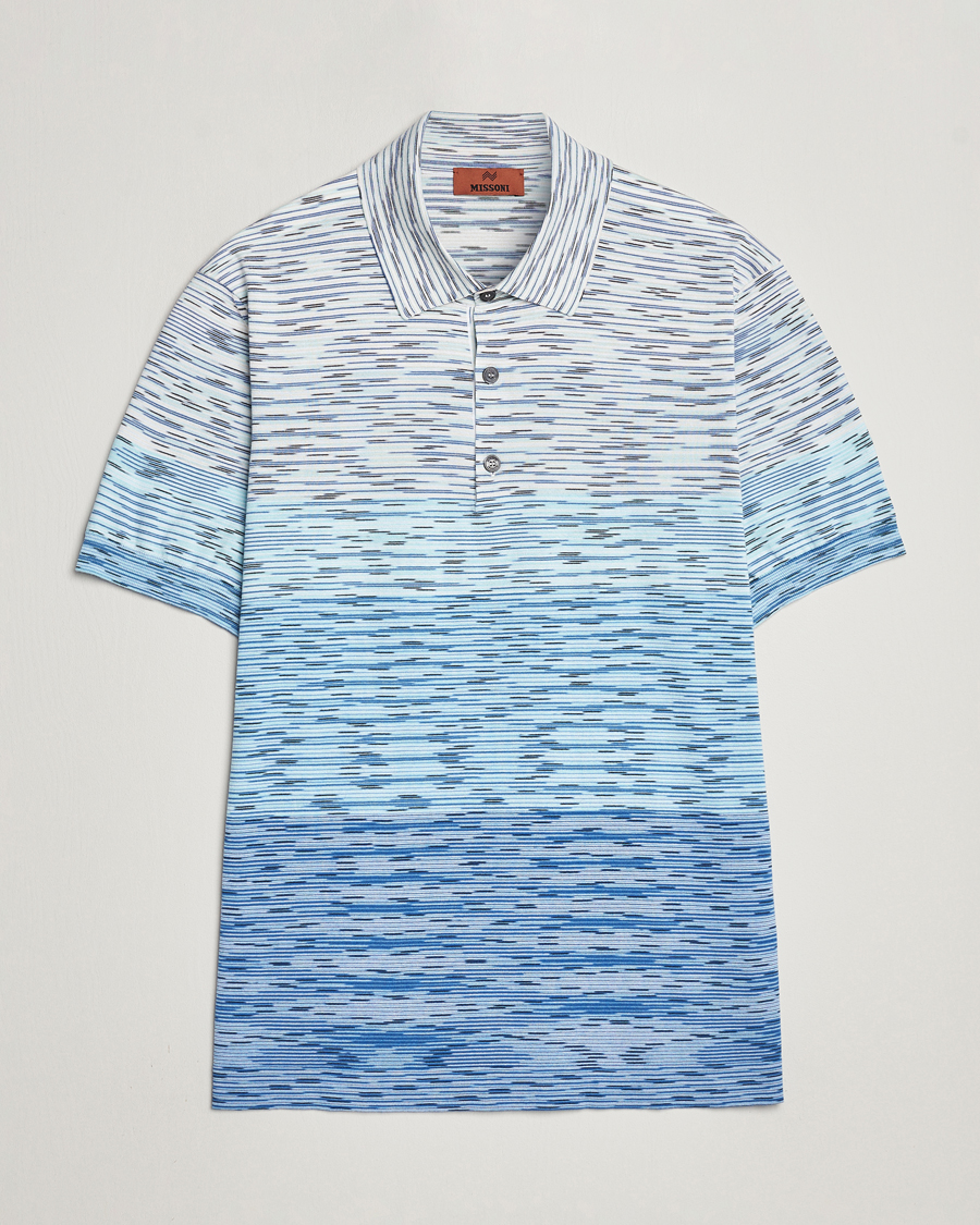Herr | Pikéer | Missoni | Space Dyed Knitted Polo White/Blue