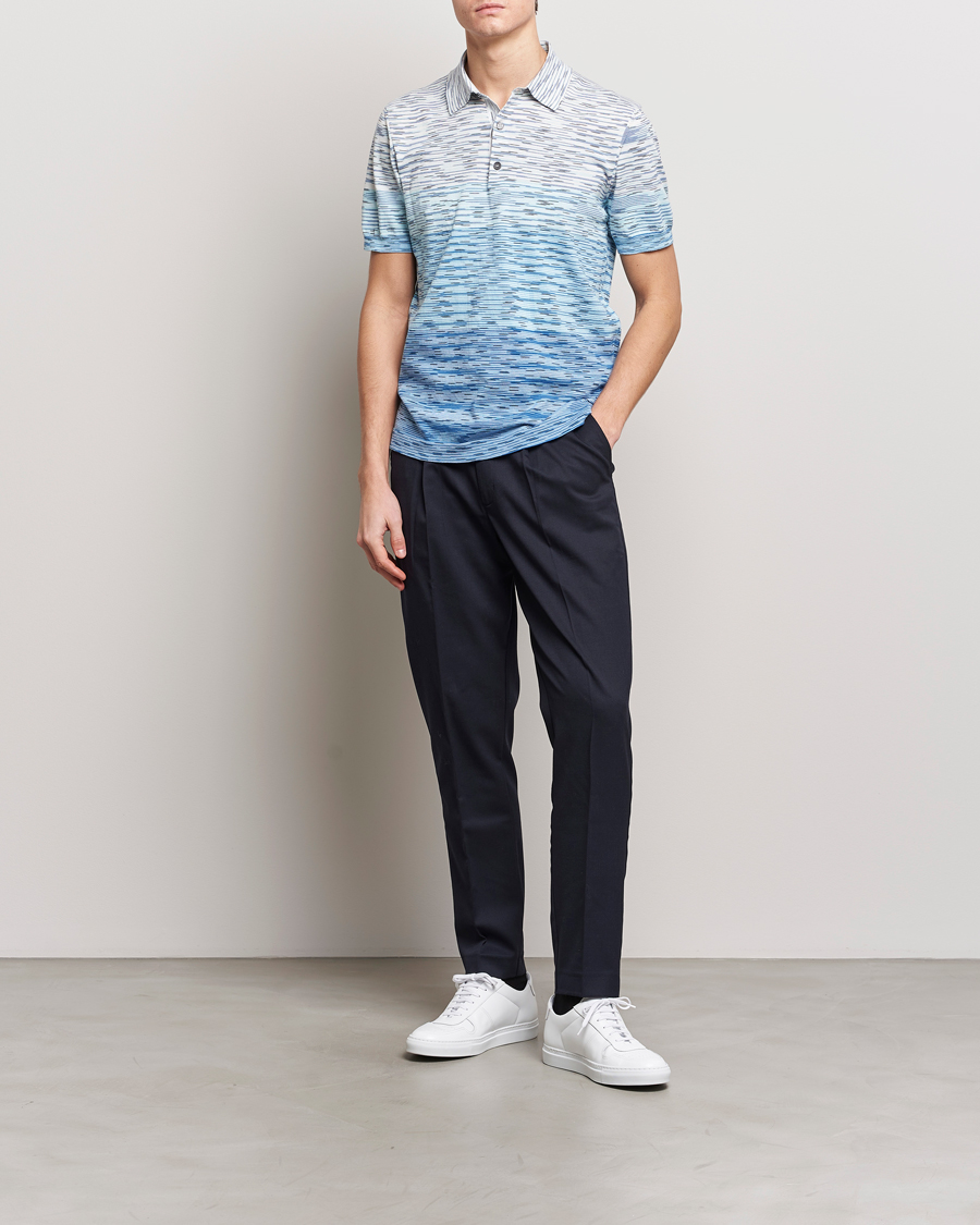 Herr | Pikéer | Missoni | Space Dyed Knitted Polo White/Blue
