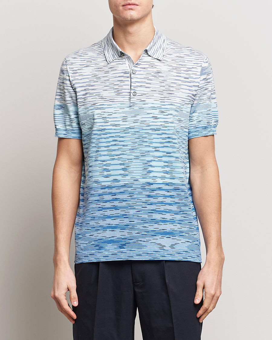 Herr | Italian Department | Missoni | Space Dyed Knitted Polo White/Blue