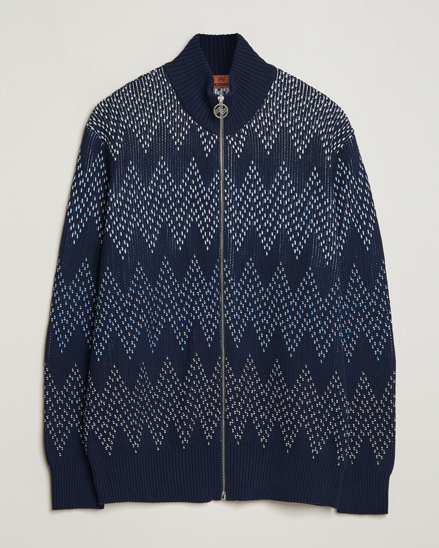 Herr | Tröjor | Missoni | Chevron Full Zip Cardigan Jacket Navy