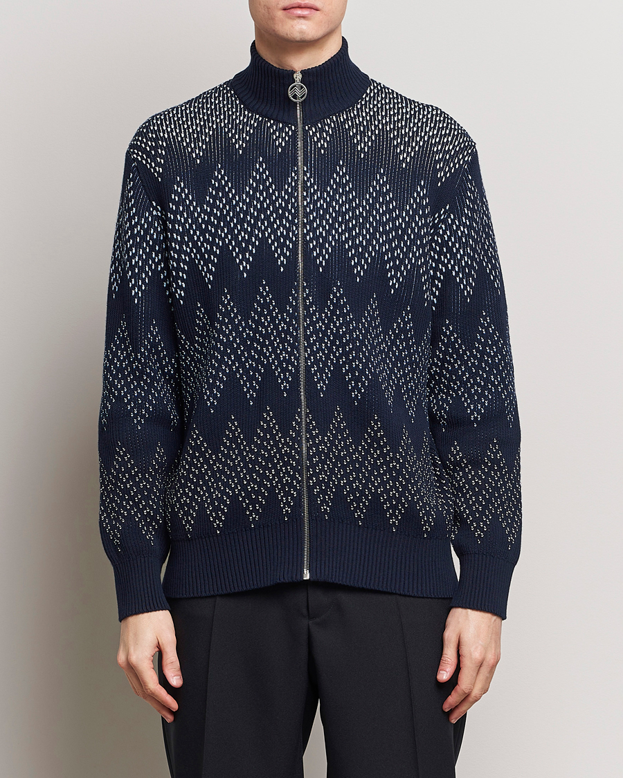 Herr | Italian Department | Missoni | Chevron Full Zip Cardigan Jacket Navy