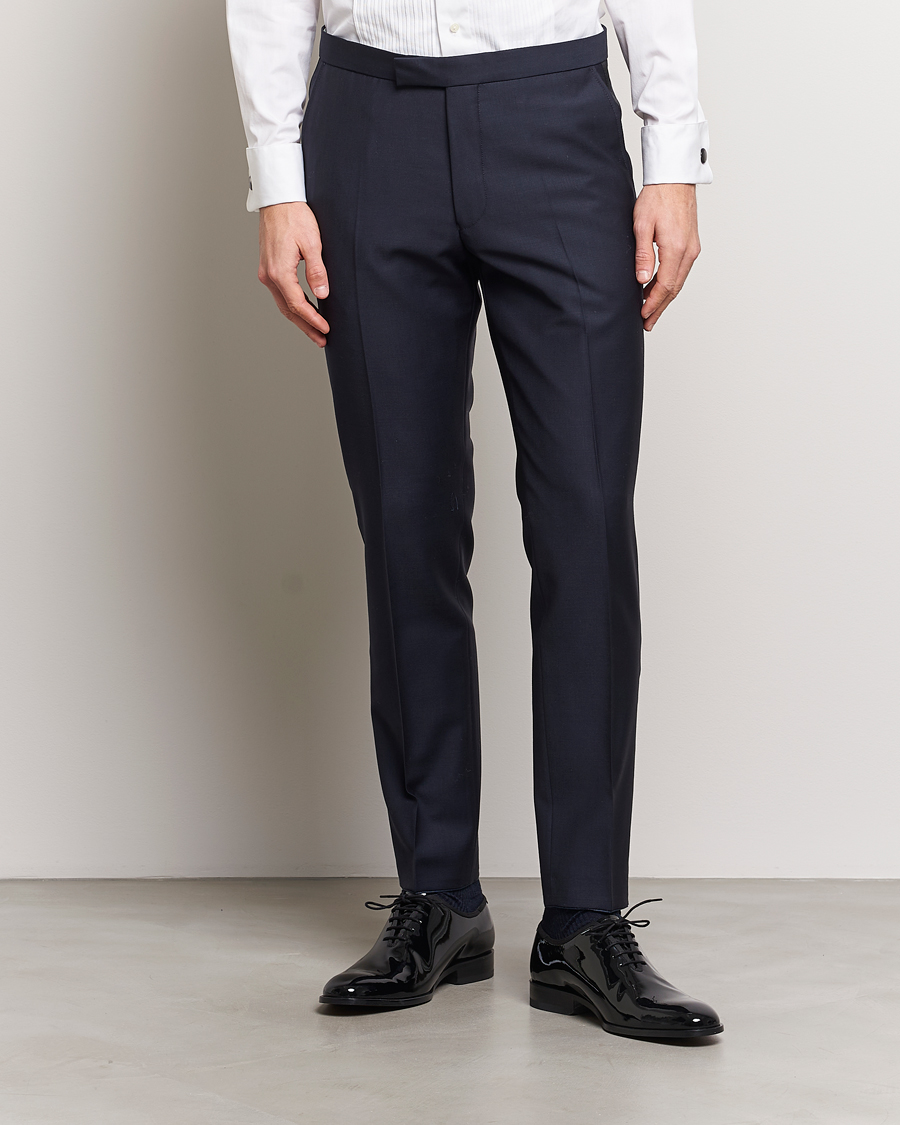 Herr | Business & Beyond | Oscar Jacobson | Denz Wool Tuxedo Trousers Navy