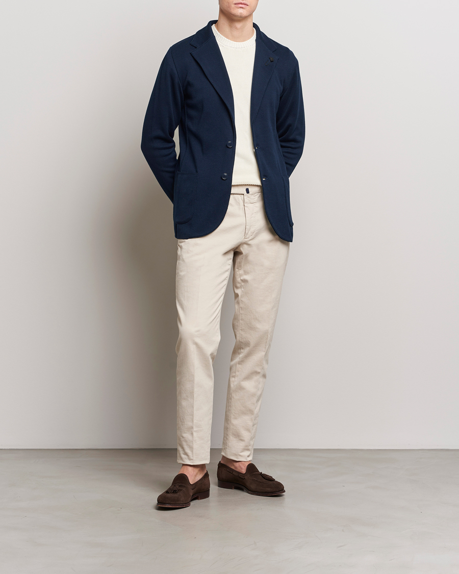 Herr | Kavajer | Lardini | Knitted Cotton Blazer Navy