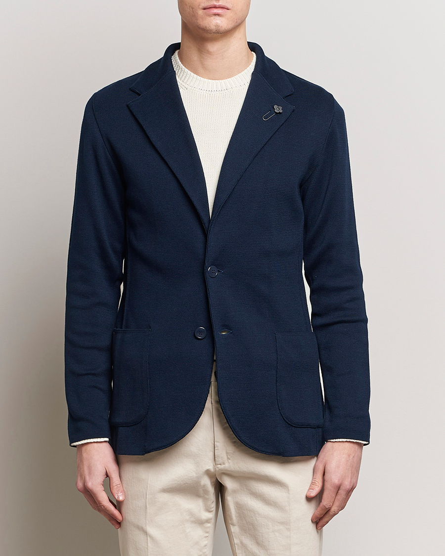 Herr | Kavajer | Lardini | Knitted Cotton Blazer Navy