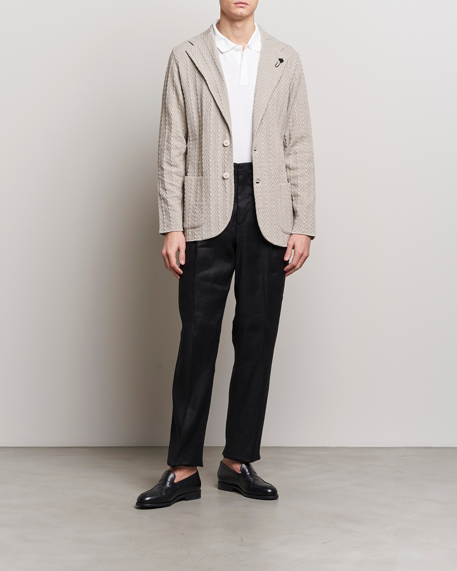 Herr | Kavajer | Lardini | Knitted Structure Cotton Blazer Beige