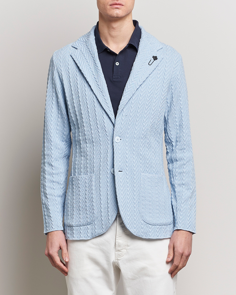 Herr | Kavajer | Lardini | Knitted Structure Cotton Blazer Light Blue