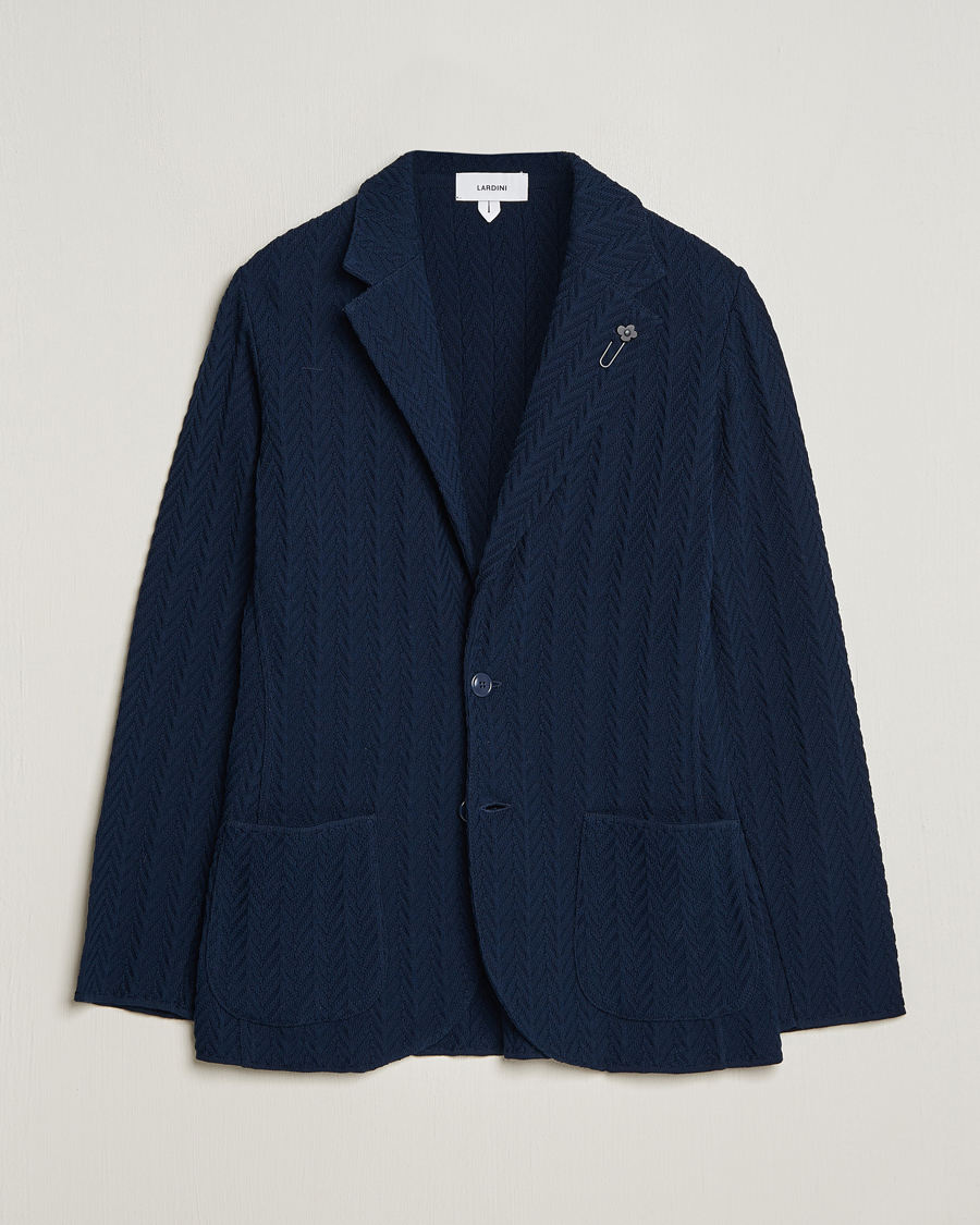 Herr | Kavajer | Lardini | Knitted Structure Cotton Blazer Navy