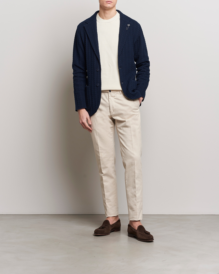 Herr | Kavajer | Lardini | Knitted Structure Cotton Blazer Navy