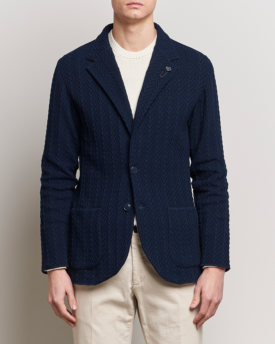 Herr | Kavajer | Lardini | Knitted Structure Cotton Blazer Navy