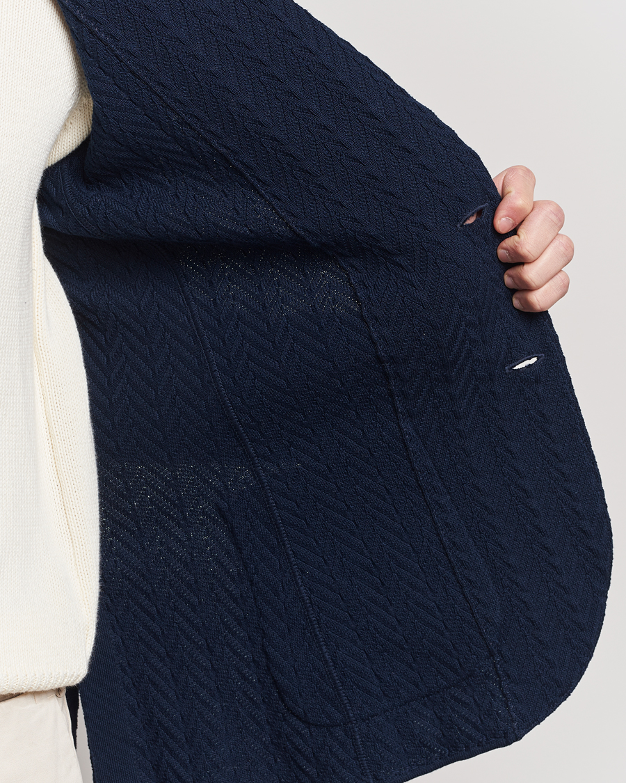 Herr | Kavajer | Lardini | Knitted Structure Cotton Blazer Navy