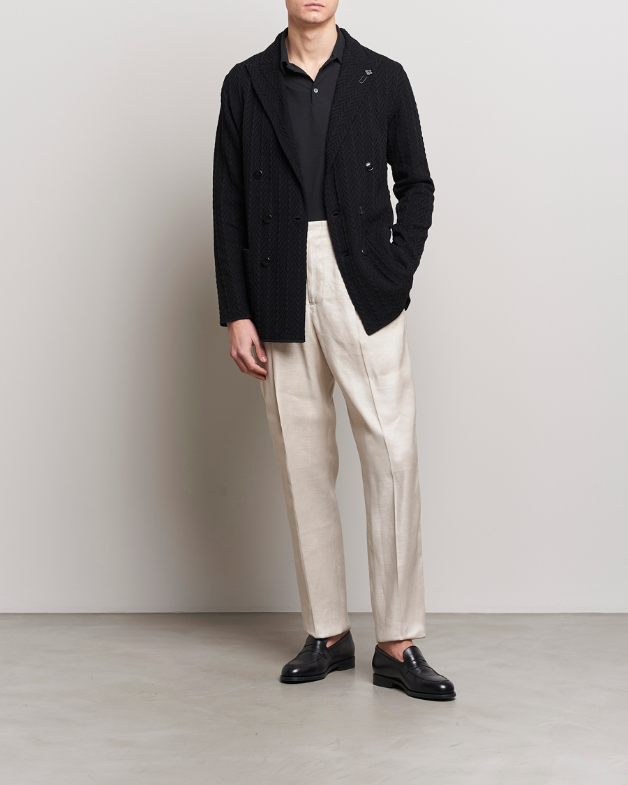 Herr | Kavajer | Lardini | Double Breasted Structured Knitted Blazer Black