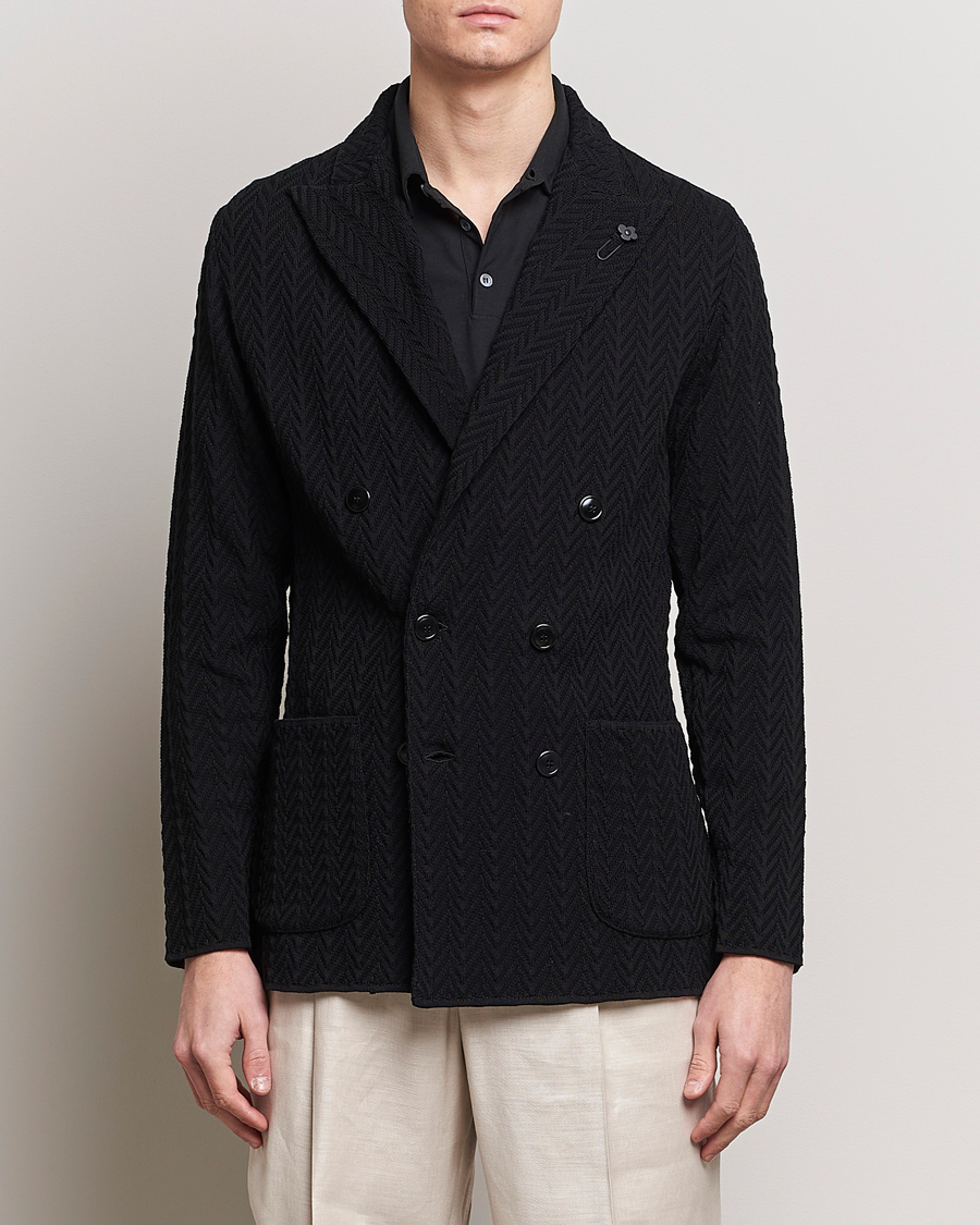 Herr | Kavajer | Lardini | Double Breasted Structured Knitted Blazer Black