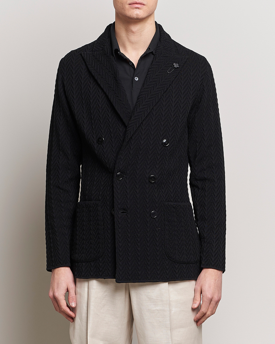 Herr | Italian Department | Lardini | Double Breasted Structured Knitted Blazer Black