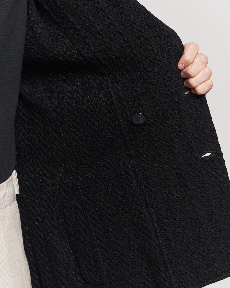 Herr | Kavajer | Lardini | Double Breasted Structured Knitted Blazer Black
