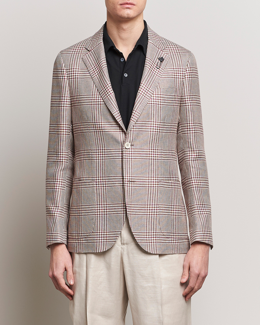 Herr |  | Lardini | Checked Cotton/Linen Patch Pocket Blazer Beige