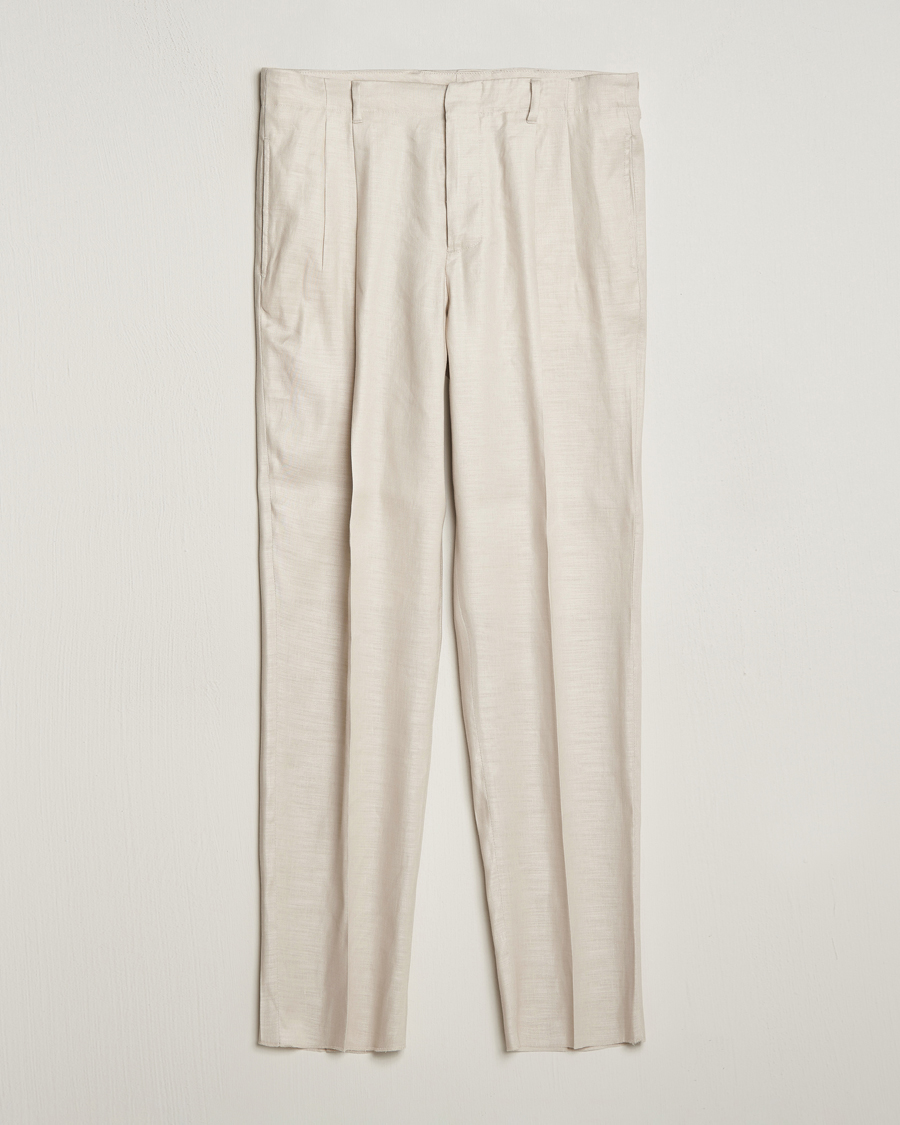 Herr | Byxor | Lardini | Atos Pleated Linen Trousers Beige