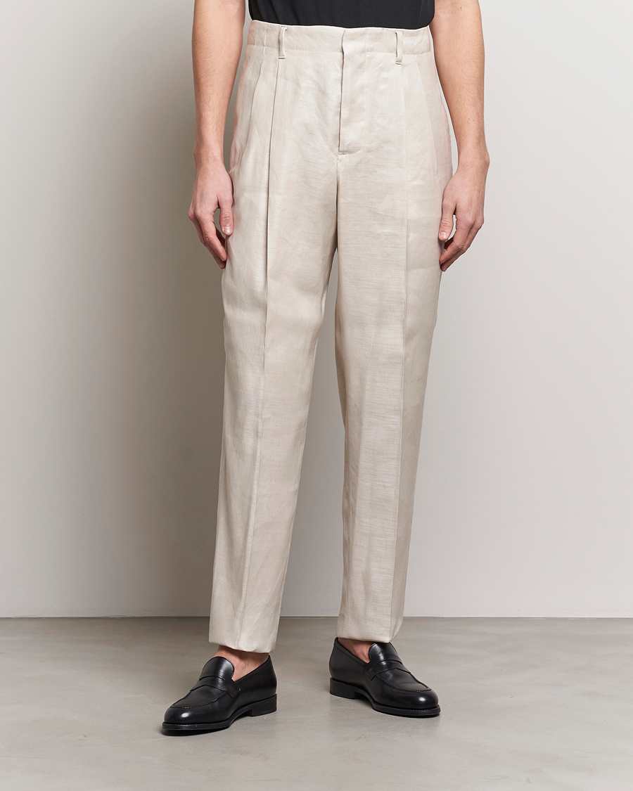 Herr | Avdelningar | Lardini | Atos Pleated Linen Trousers Beige