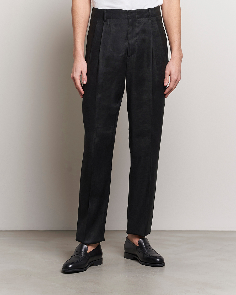 Herr | Italian Department | Lardini | Atos Pleated Linen Trousers Black