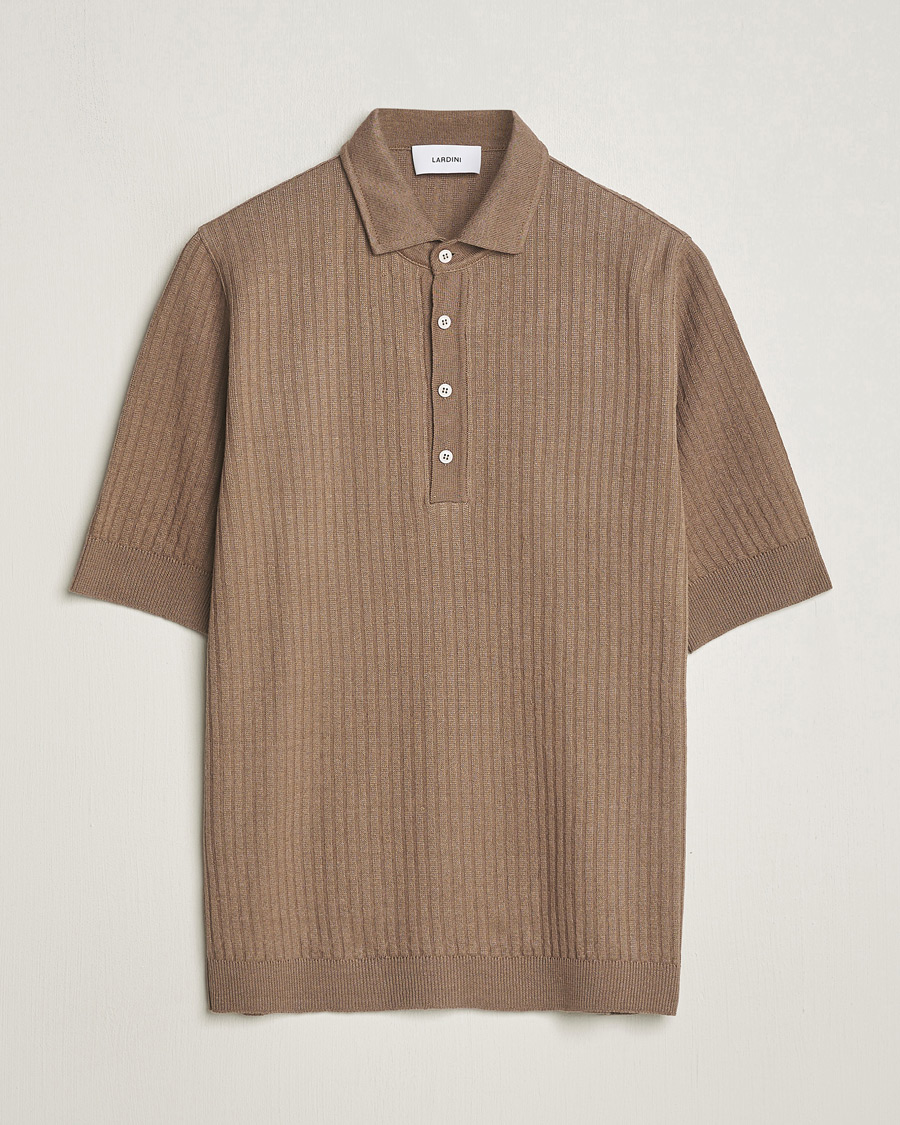 Herr | Pikéer | Lardini | Structured Linen/Cotton Polo Brown