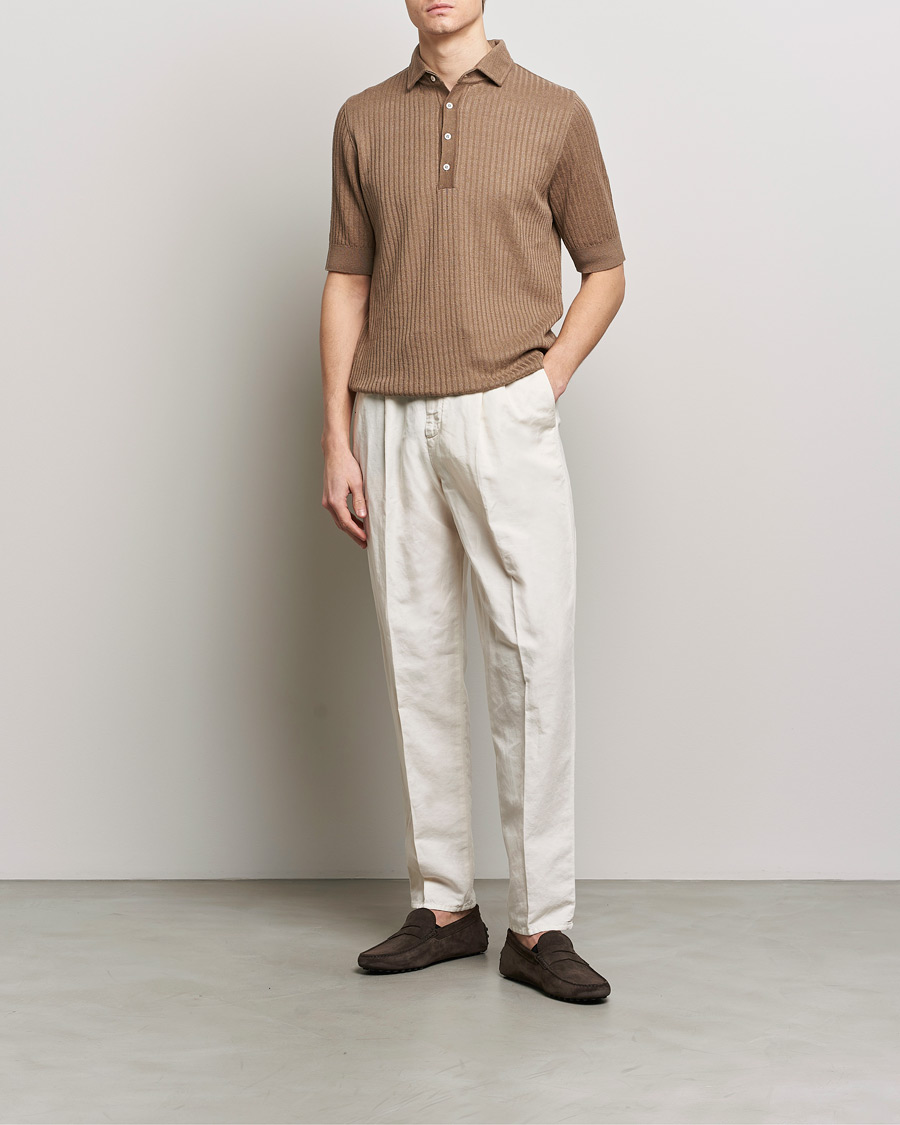 Herr | Pikéer | Lardini | Structured Linen/Cotton Polo Brown