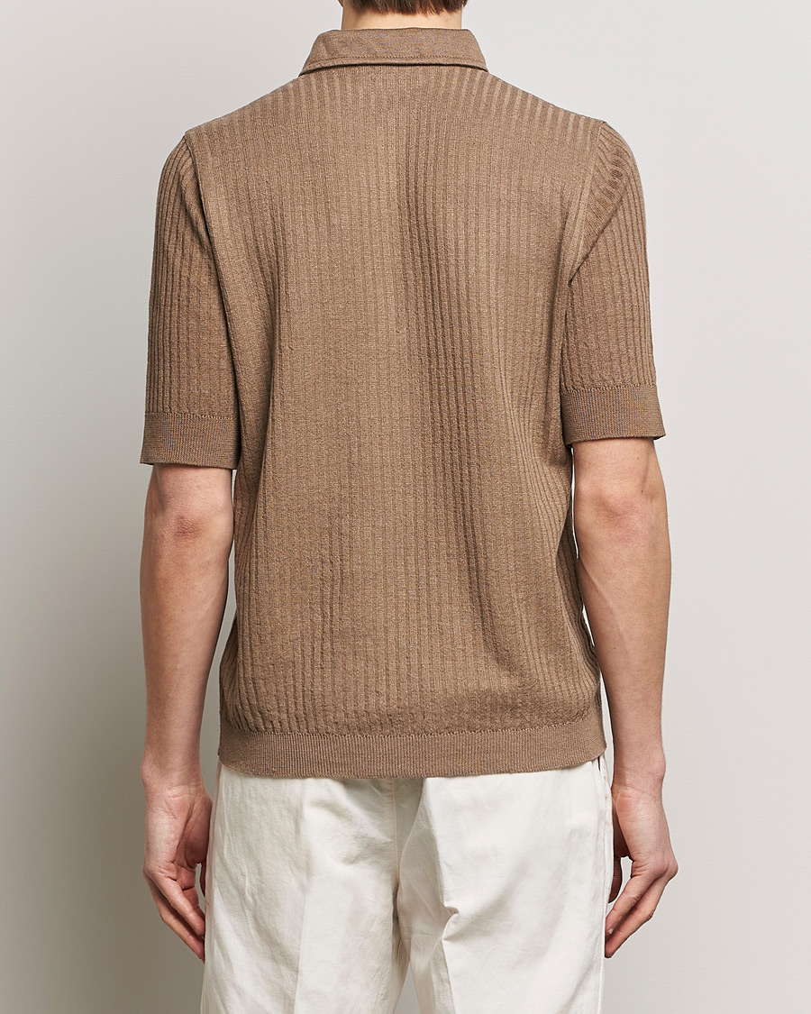 Herr | Pikéer | Lardini | Structured Linen/Cotton Polo Brown