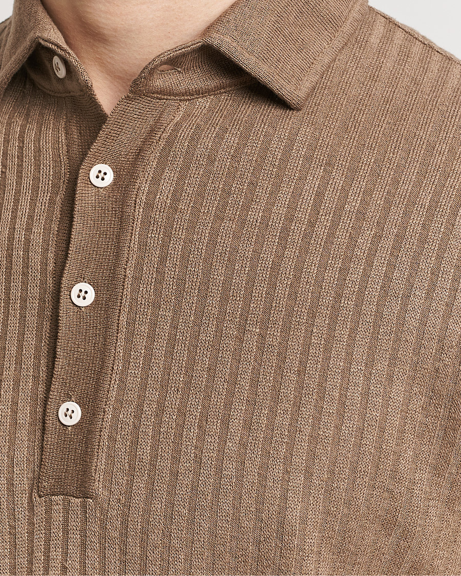 Herr | Pikéer | Lardini | Structured Linen/Cotton Polo Brown