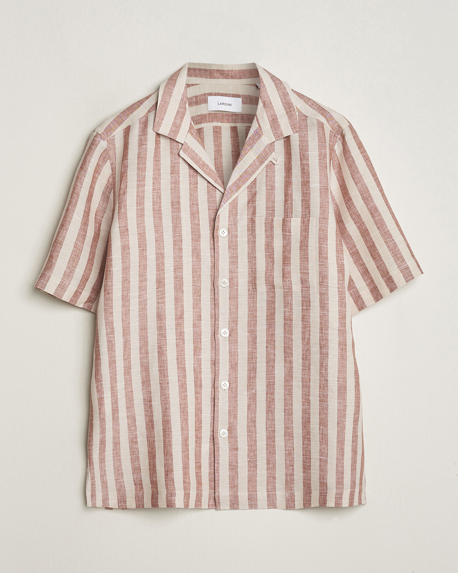 Herr | Skjortor | Lardini | Striped Short Sleeve Linen Shirt Beige/Red