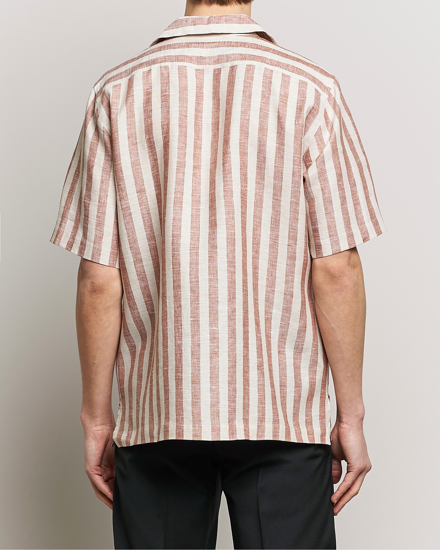 Herr | Skjortor | Lardini | Striped Short Sleeve Linen Shirt Beige/Red