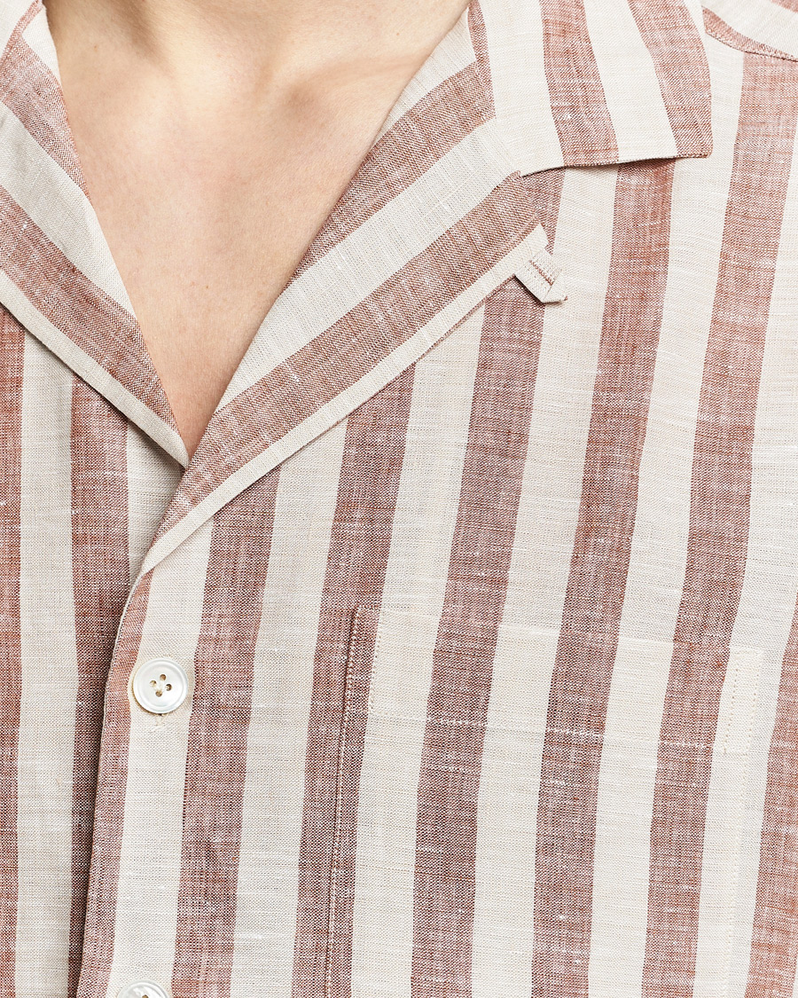 Herr | Skjortor | Lardini | Striped Short Sleeve Linen Shirt Beige/Red