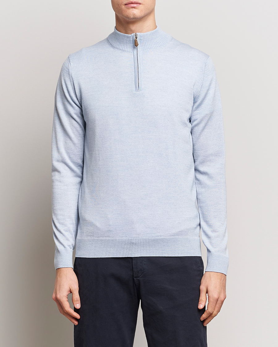 Herr | Tröjor | Stenströms | Merino Half Zip Light Blue