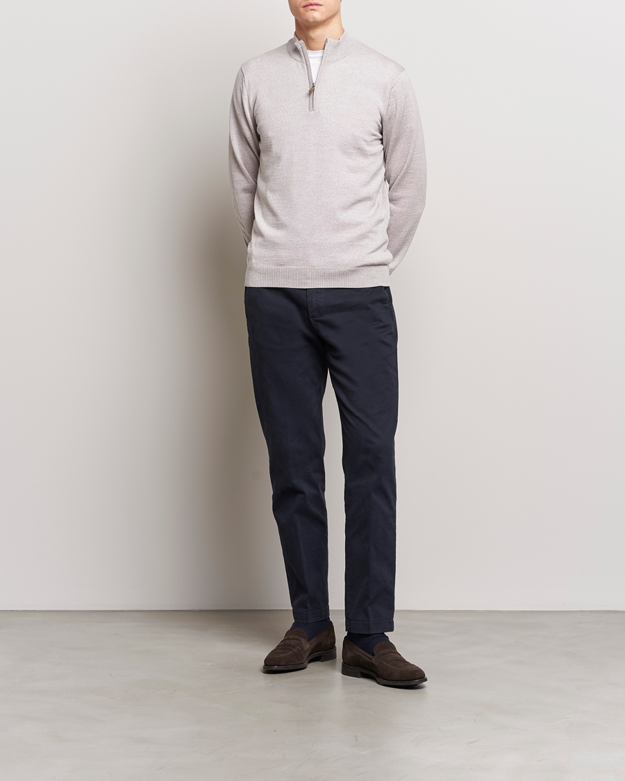 Herr | Tröjor | Stenströms | Merino Wool Half Zip Beige
