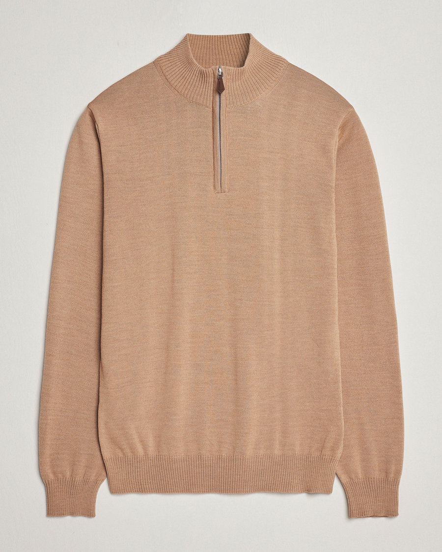 Herr | Tröjor | Stenströms | Merino Wool Half Zip Sand
