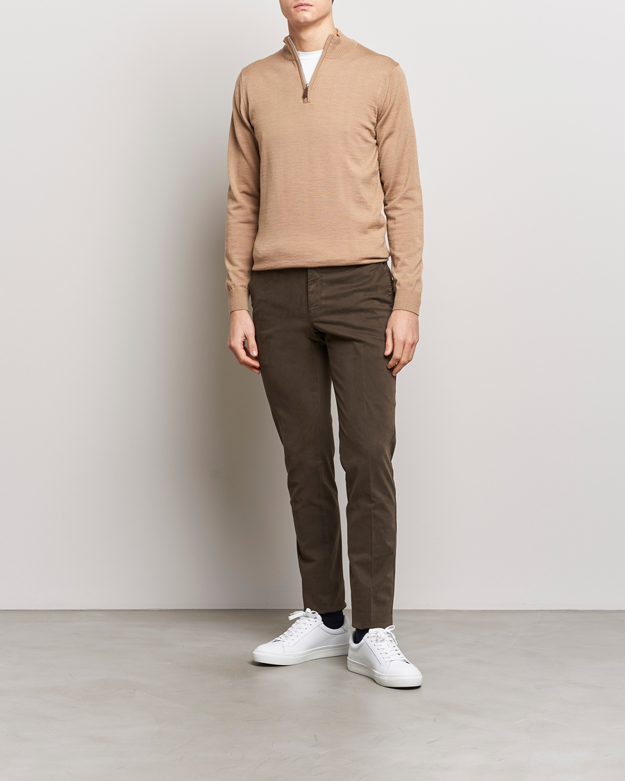 Herr | Tröjor | Stenströms | Merino Wool Half Zip Sand